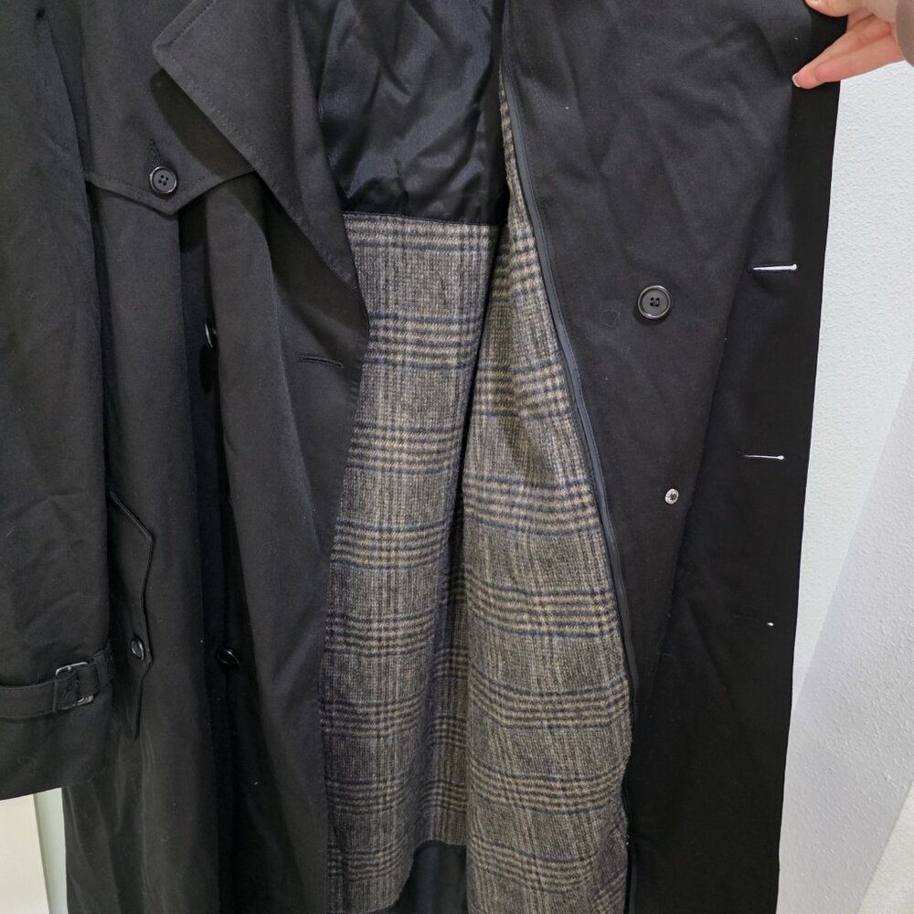 Christian Dior Trench Coat Black 42L Vintage Designer Long Double-Breasted - Picture 11 of 16